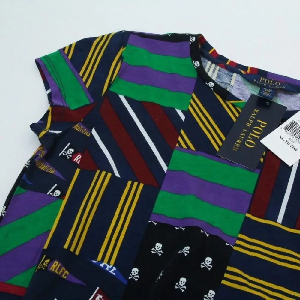 NWT Polo Ralph Lauren Girls XL 16 Dress Pennant Flag Patchwork Skull Drop Waist